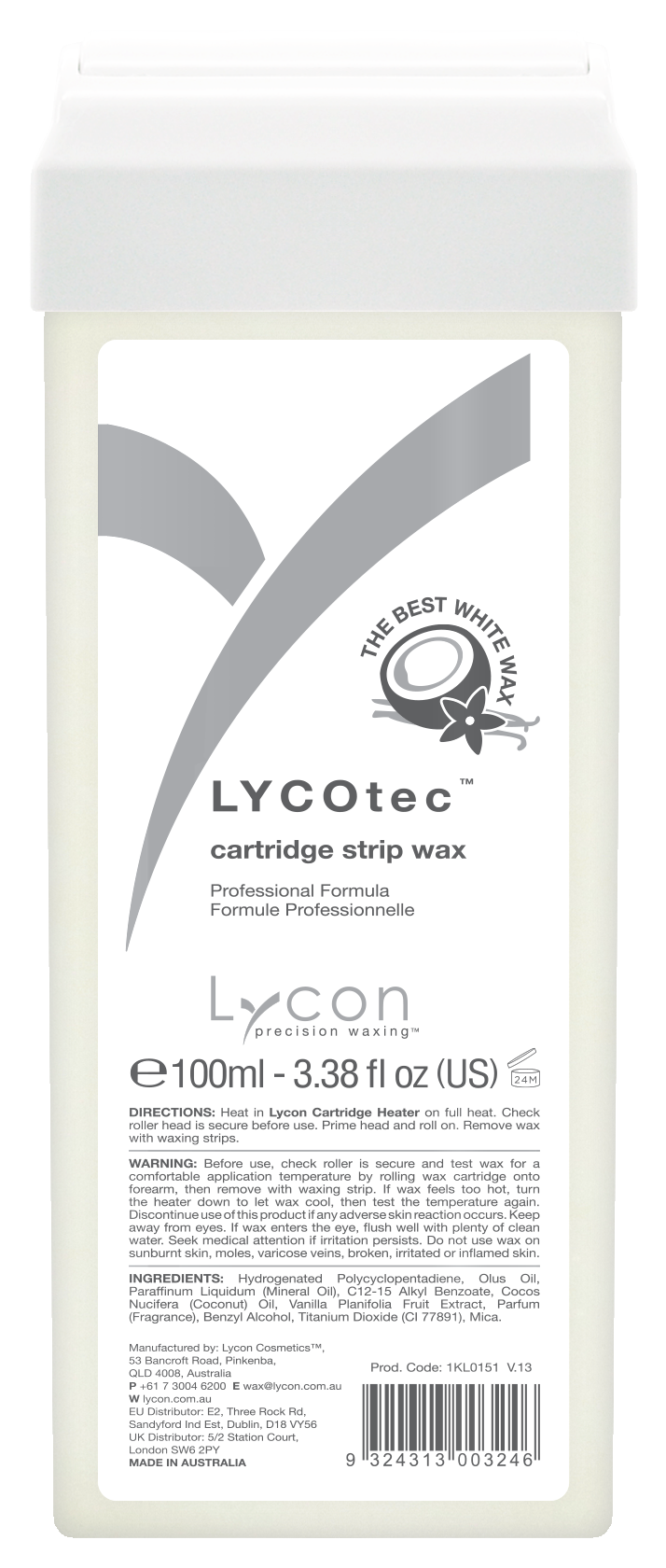 LYCOTEC WHITE STRIP WAX CARTRIDGE 100ml